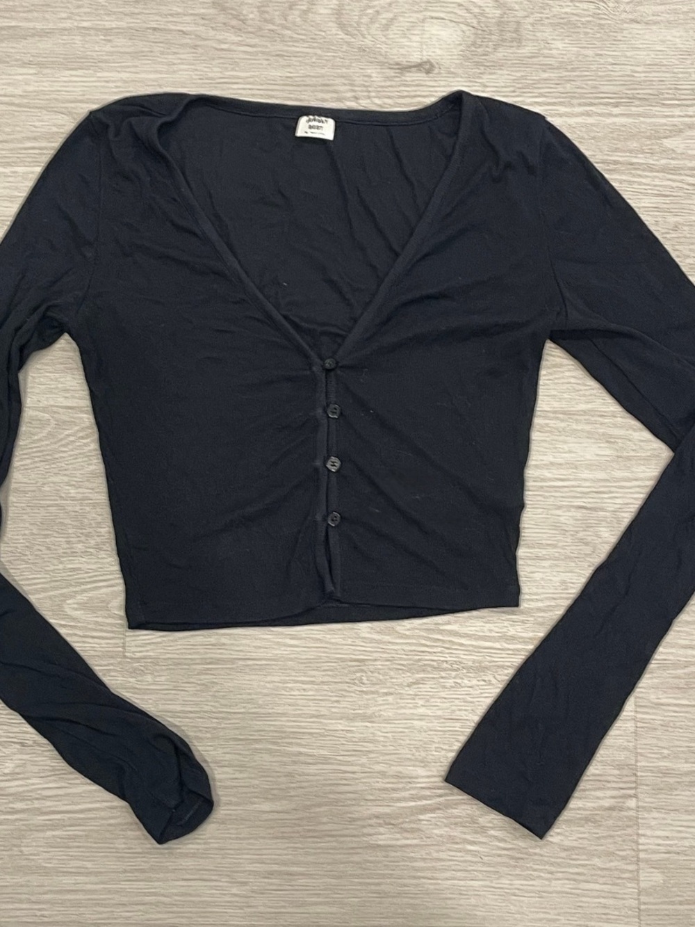 Aritzia Black Long-Sleeve Button Crop Top